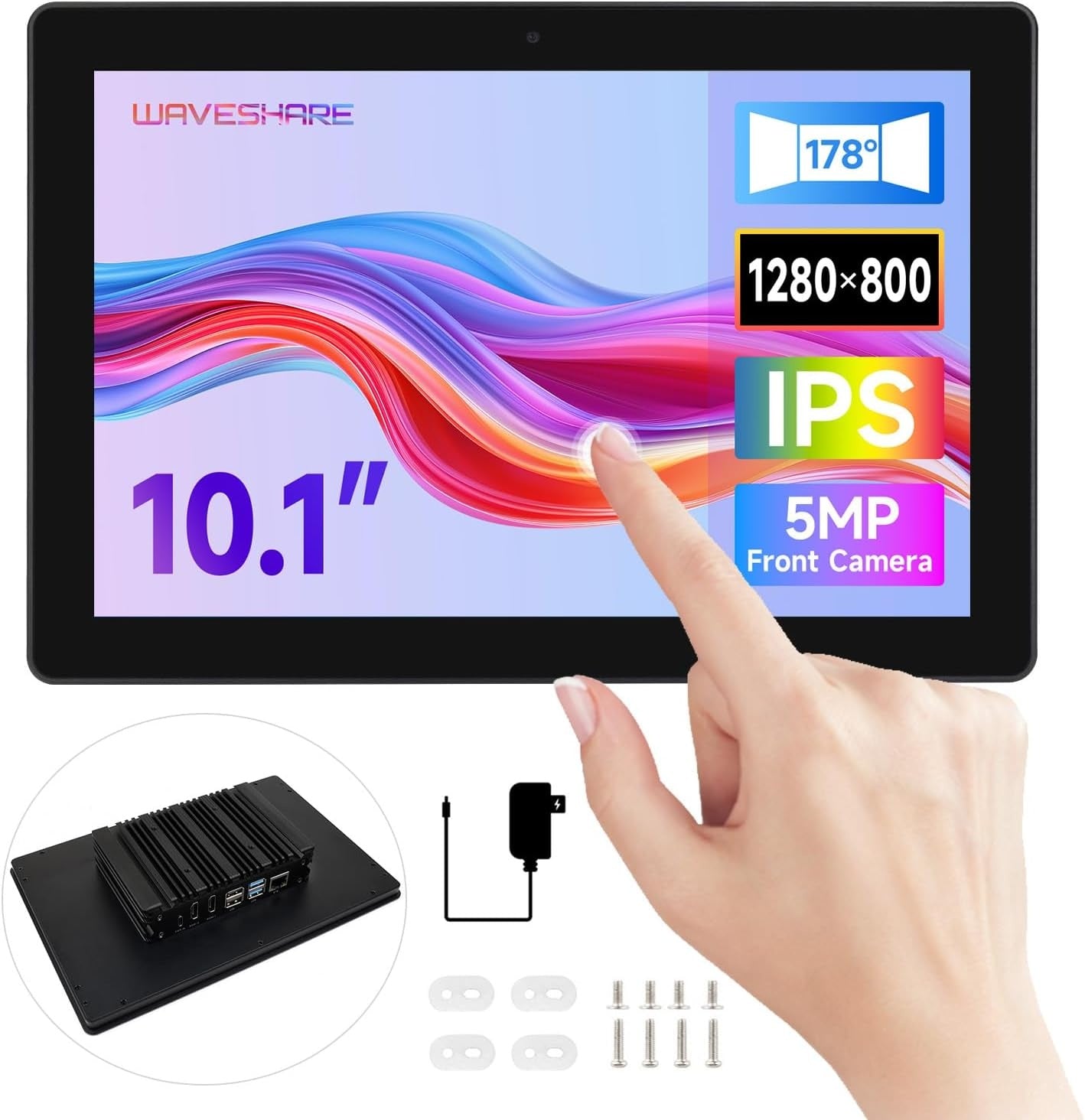 Waveshare industriell HMI alt-i-ett 10,1" berøringsskjerm, kompatibel med Raspberry Pi 4 (inkludert), støtter dobbel 4K HDMI-utgang