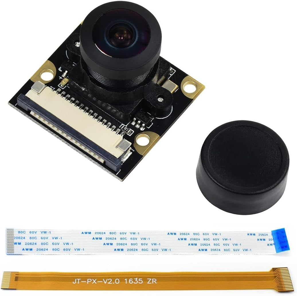 Waveshare Raspberry Pi Camera Module Kit 1080p fiskeøyeobjektiv med bredere synsfelt for alle versjoner av Raspberry Pi