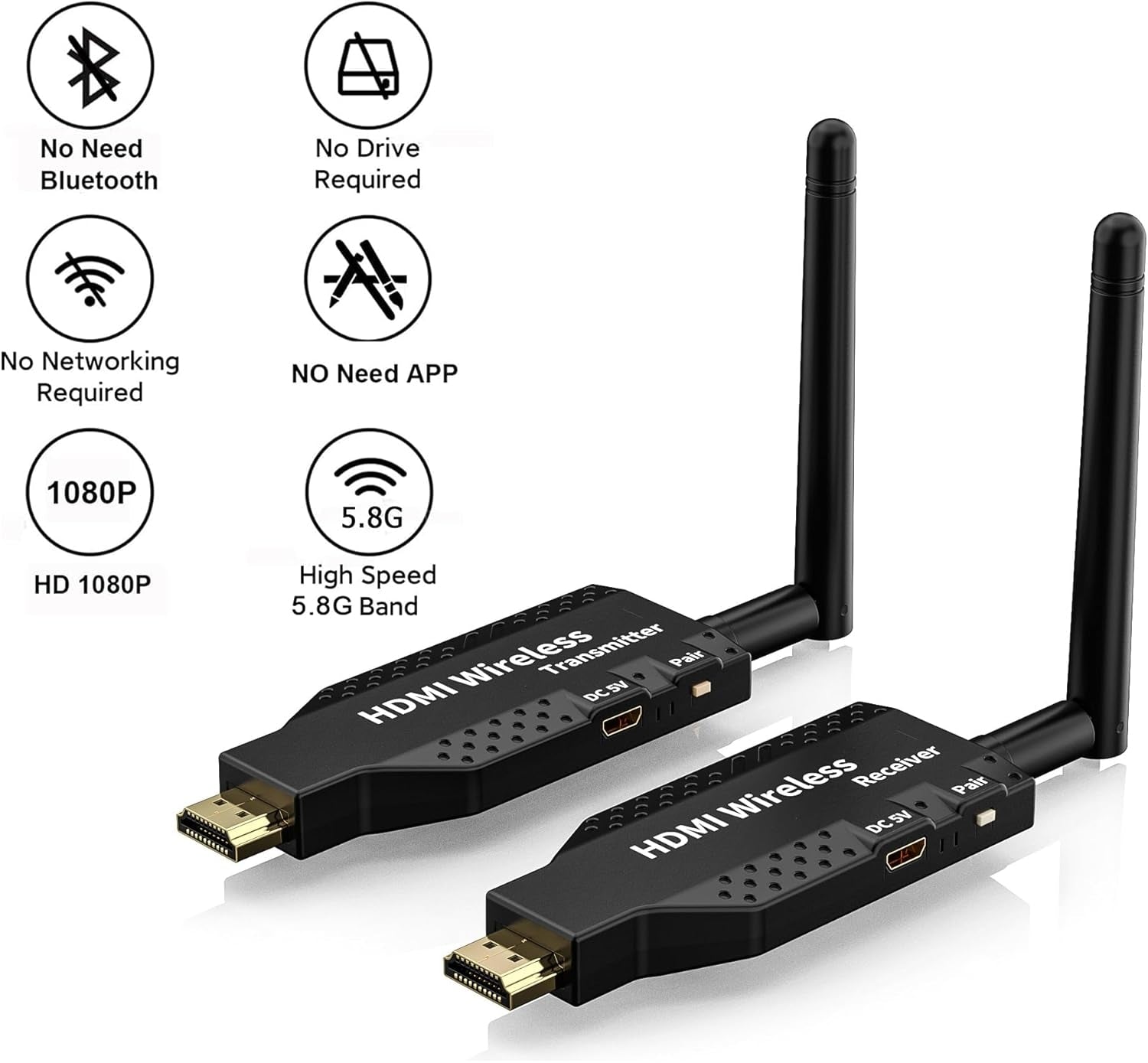 NÖRDIC Trådløs HDMI-forlenger Sender/Mottaker 1080P HD 5G Wifi for Laptop til TV PC Skjerm Projektor 50m