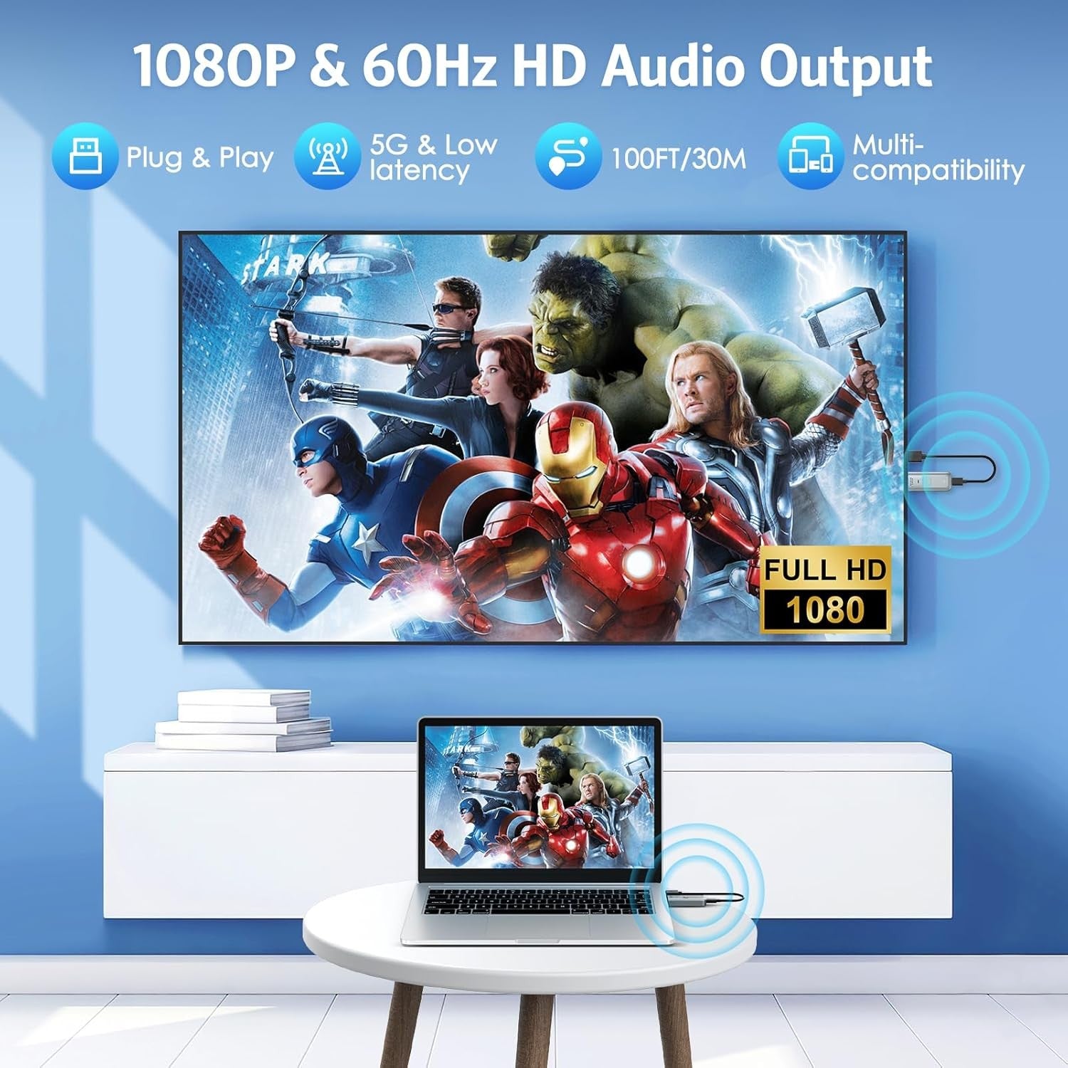 NÖRDIC Trådløs HDMI-forlenger 5GHz 1080P 30 m