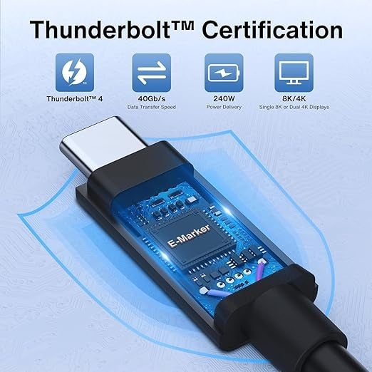 iVANKY Intel Certified Thunderbolt 4 Kabel 1,5 m 240W Lading 40Gbps 8K Skjerm USB-C til USB-C