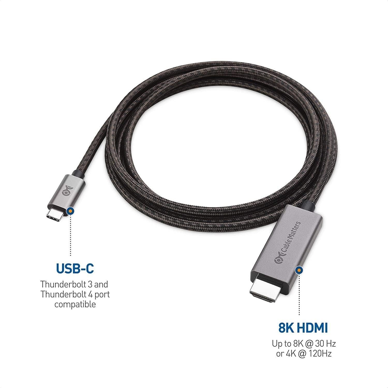 Cable Matters 1,8 m USB-C til HDMI-kabel 8K30Hz 4K 120Hz 48Gbps HDR Kompatibel med Thunderbolt 4 og 3