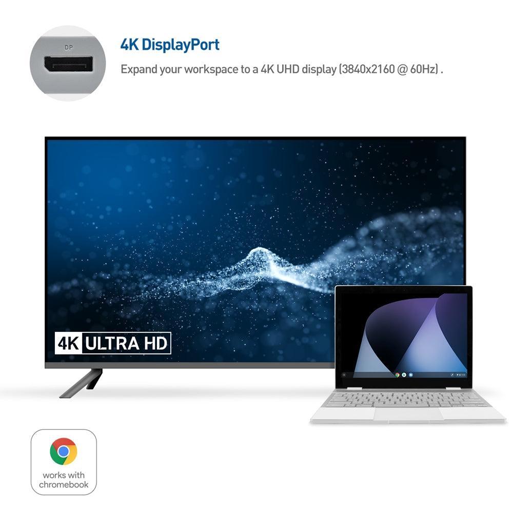Cable Matters 1 til 5 dokkingstasjon 1xDP 4K60Hz, 1xRJ45 Ethernet 2xUSB-A 1xUSB-C PD 60W Fungerer med Chromebook-sertifisert