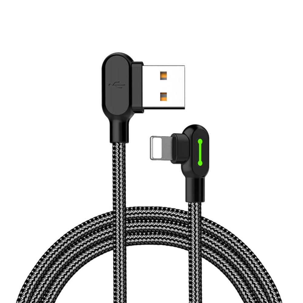 McDodo CA-4674-vinklet lyn (ikke MFI) til vinklet USB en kabel for synkronisering og rask ladning med LED svart 50cm