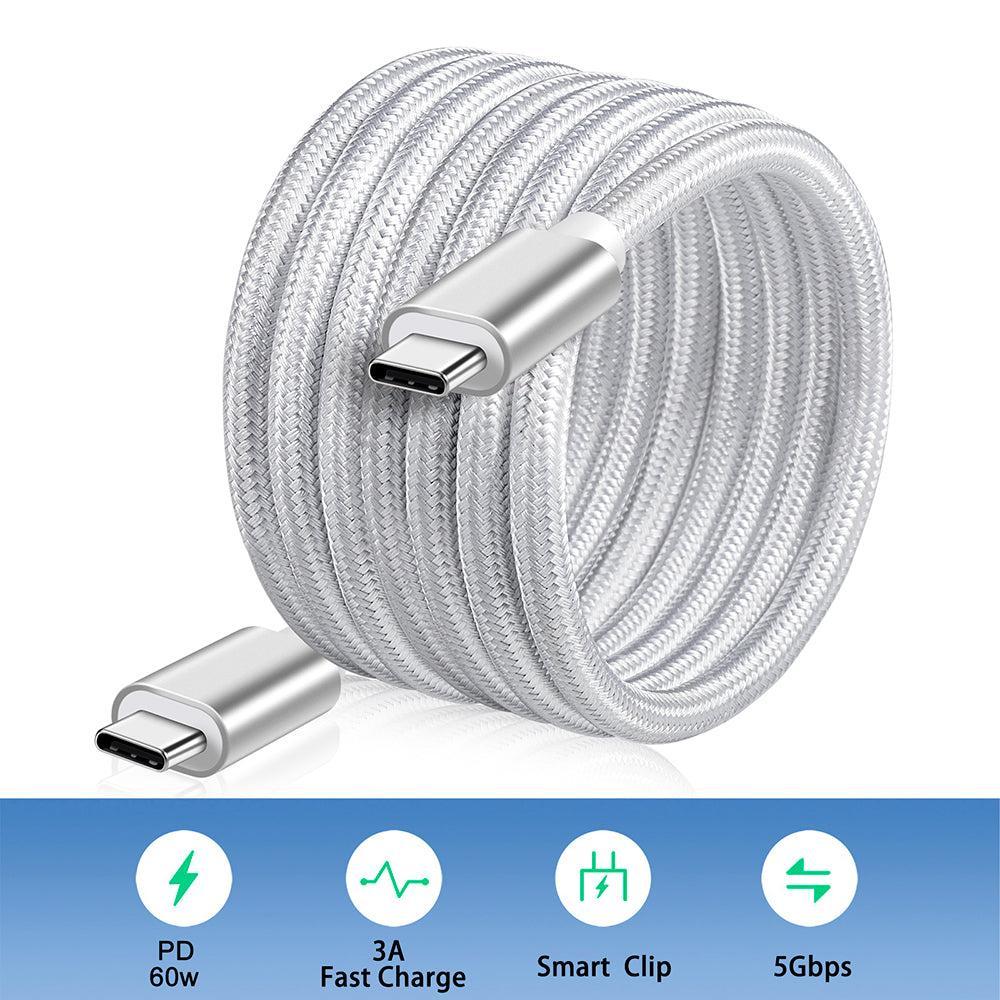 NÖRDIC 1.5m USB C 3.1 til USB C Nylon Flettet Kabel Hurtig Ladning 3A Gen1 5Gbps Strømlevering PD 60W White