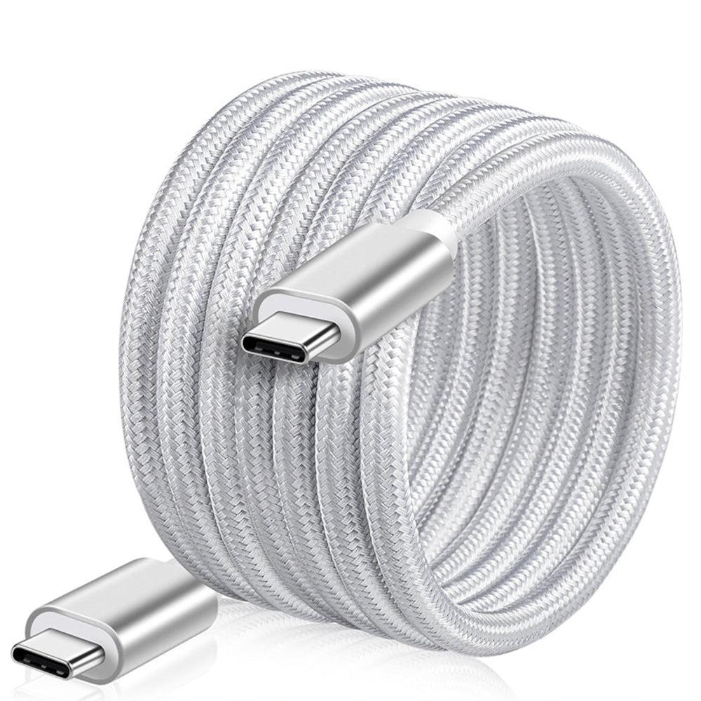 NÖRDIC 1M USB C 3.1 til USB C Nylon Flettet Kabel Hurtiglading 5A Gen2 10Gbps Strømlevering PD 100W med Emarker White