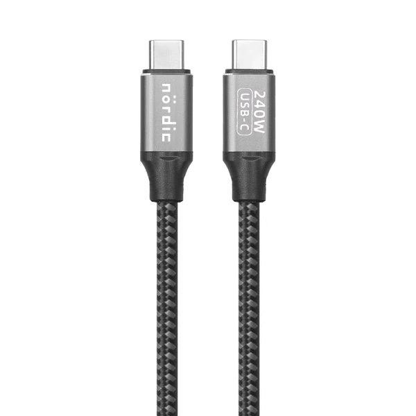 NÖRDIC 1m USB-C til C nylonflettet kabel hurtiglading med PD3.1 240W 48V 5A med Emarker