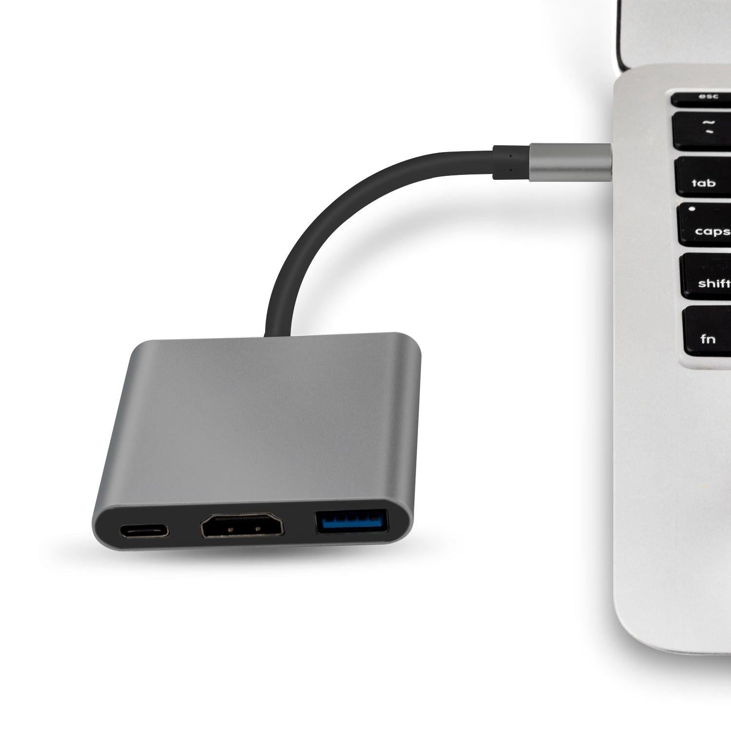 NÖRDIC 1 til 3 Docking Station USBC til HDMI 4K 30Hz USB C Strømlevering 60W og USB A 3.1 5Gbps Space Grey