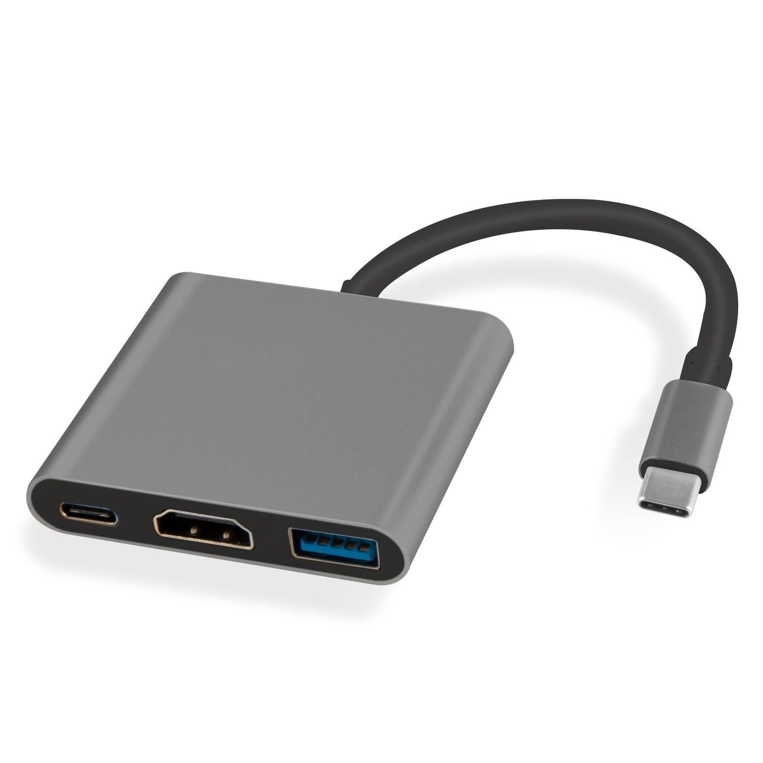 NÖRDIC 1 til 3 Docking Station USBC til HDMI 4K 30Hz USB C Strømlevering 60W og USB A 3.1 5Gbps Space Grey