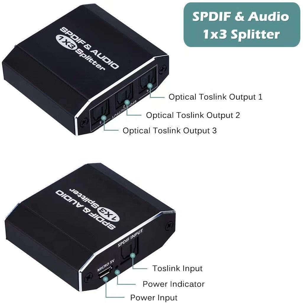 NÖRDIC 1 til 3 Splitter Optisk Audio SPDIF TOSLINK-kabel 1m inkluderer støtte for Dolby Digital DTS 5.1 PCM LPCM