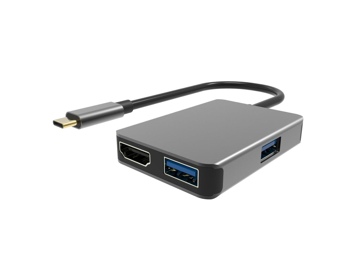 NÖRDIC 1 til 4 USB C Docking Station 1xHDMI 4K 30Hz 1XUSB C 60W PD 2XUSB3.1 5Gbps Aluminium Space Grey