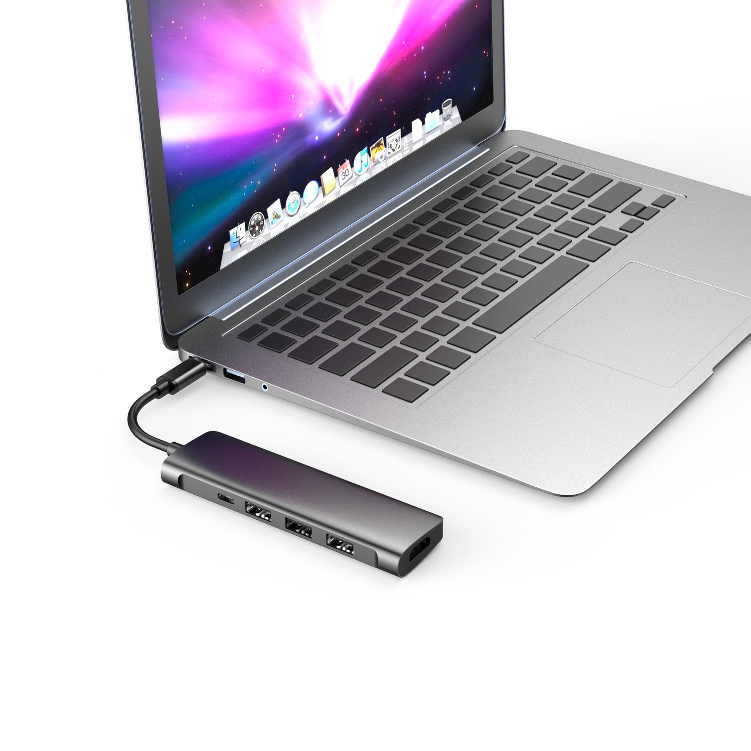 NÖRDIC 1 til 5 USB C Docking Station 1xHDMI 4K 30Hz 1XUSB C PD 60W 3XUSB3.1 5Gbps Aluminium Space Grey