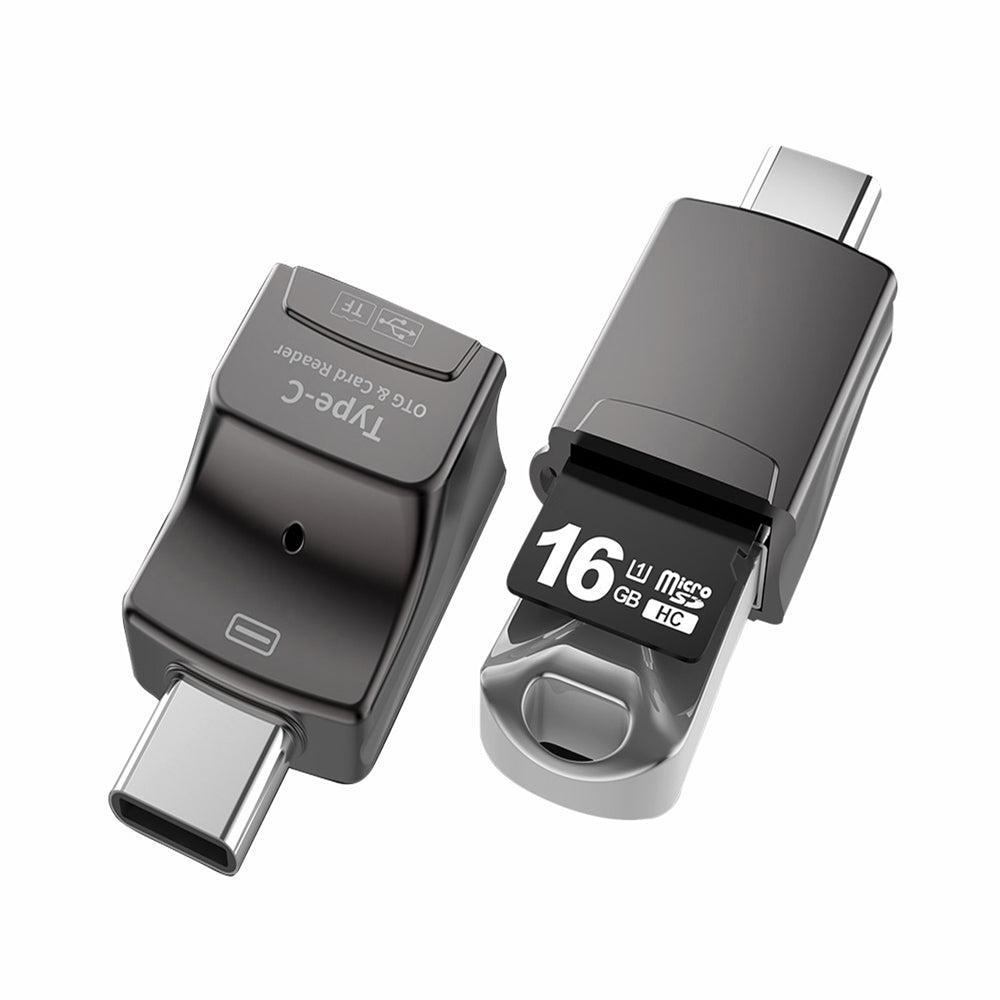 NÖRDIC 2 i 1 OTG USB3.1 A adapter til USB-C med kortleser 2TB TF / Micro SD / Micro SDHC / Micro SDXC