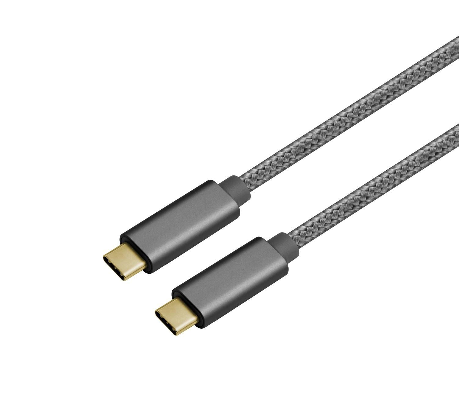 NÖRDIC 2m USB3.2 Gen1 USB-C til C nylonflettet kabel hurtiglading 3A 5Gbps Strømforsyning PD 60W plassgrå