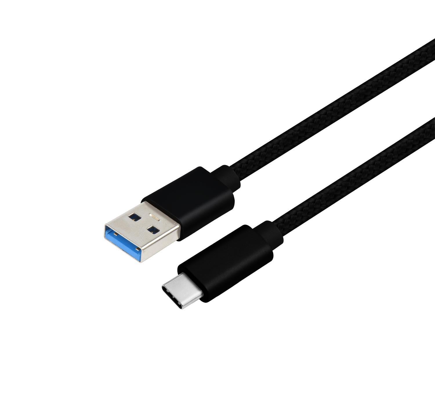 NÖRDIC 3m USB C til USB En kabel USB3.1 Gen1 Hurtiglading 60W 5Gbps 3A, Nylon Braided Black