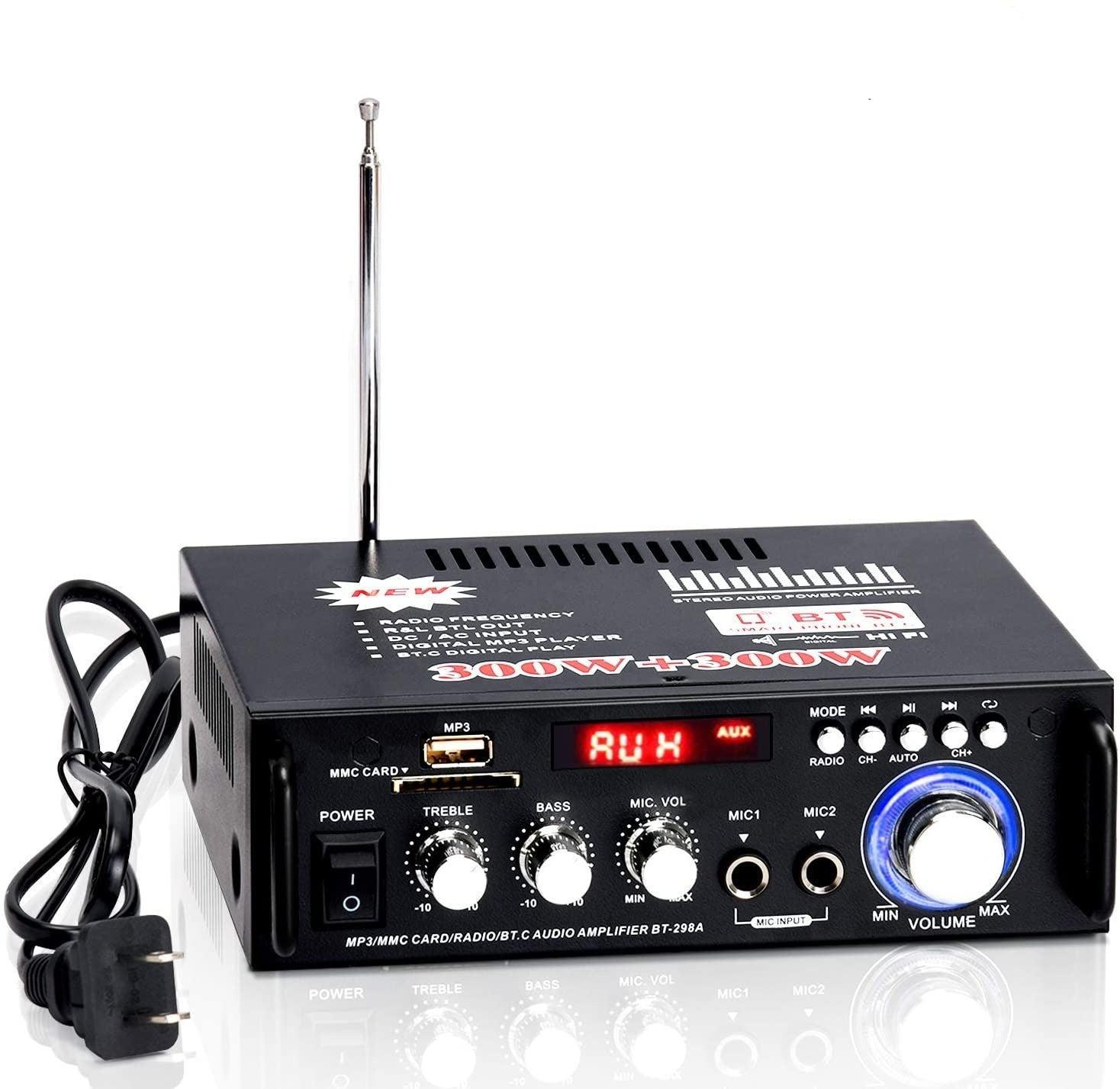 NÖRDIC Bluetooth 5.0 Stereoforsterker 2x40W AUX / USB / BT Lydforsterker med FM 2xMIC inngang