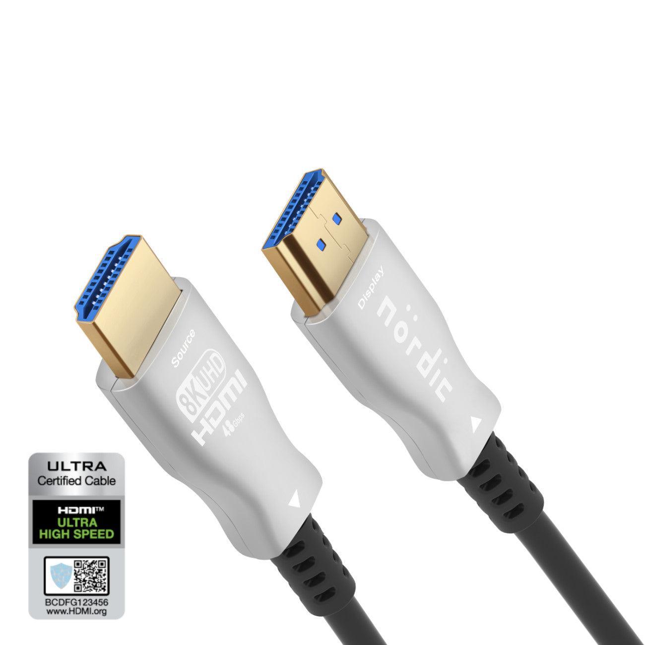 NÖRDIC CERTIFIED 10m Ultra High Speed HDMI 2.1 aktiv AOC optisk fiberkabel 8K 60Hz 4K 120Hz 48Gbps Dynamic HDR, eARC, VRR