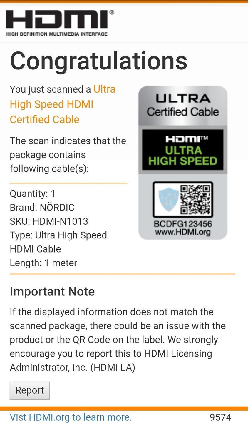 NÖRDIC CERTIFIED CABLE 1M Ultra High Speed HDMI 2.1 8k 60Hz 4k 120Hz 48Gbps Dynamisk HDR Earc VRR Nylon Flettet Kabel Forgylt Kontakt informasjon