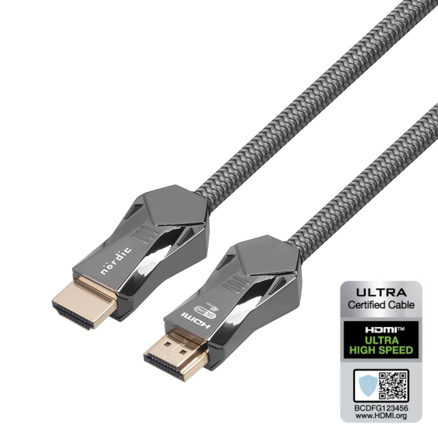 NORDIC-SERTIFISERT KABLER 2m Ultra High Speed HDMI 2.1 8K 60Hz 4K 120Hz 48Gbps Dynamic HDR eARC VRR Nylonflettet kabel Gullbelagt