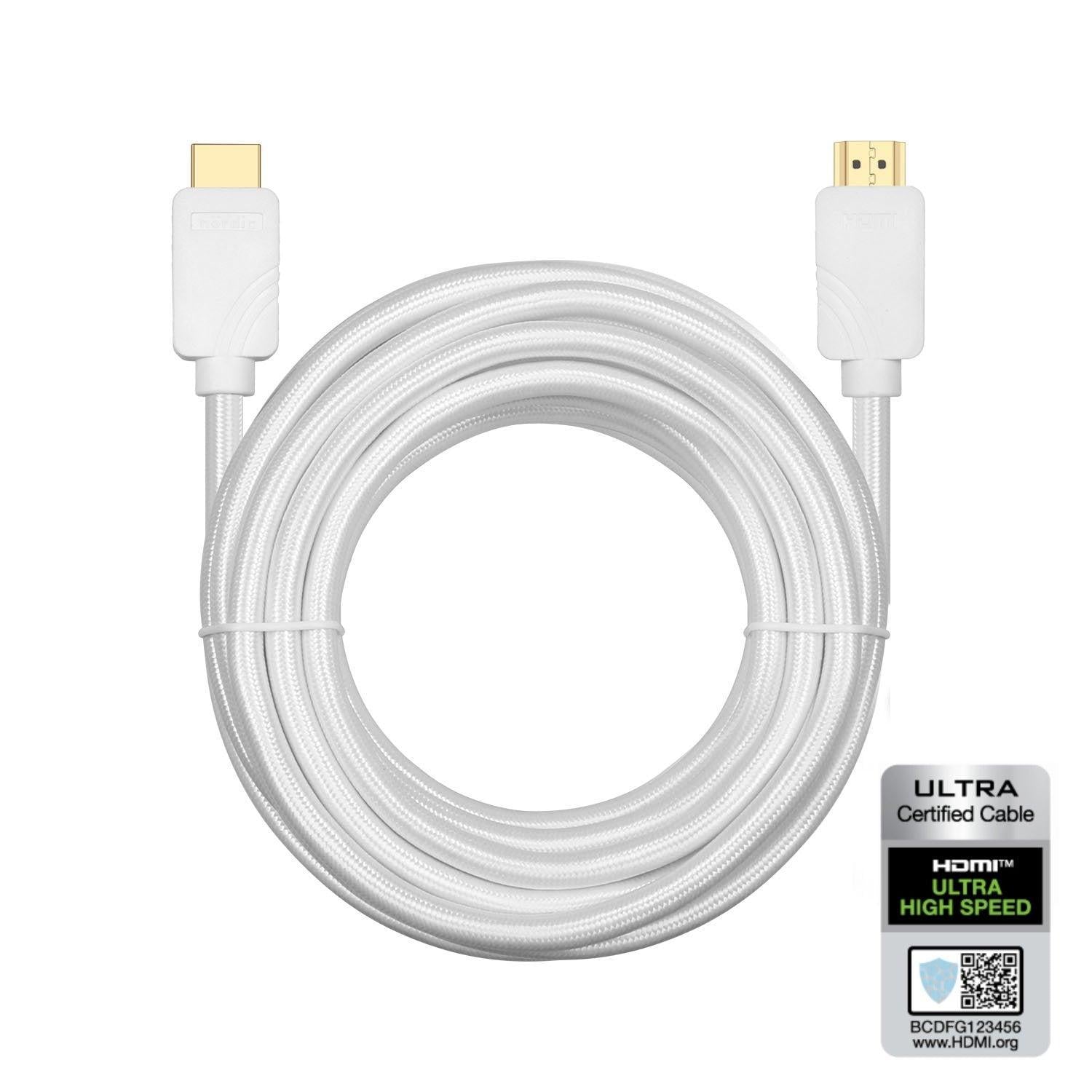 NÖRDIC CERTIFIED CABLES Certified 5m Ultra High Speed HDMI 2.1 8K 60Hz 4K 120Hz 48Gbps Dynamisk HDR Earc VRR Nylon Flettet Kabel Forgylt