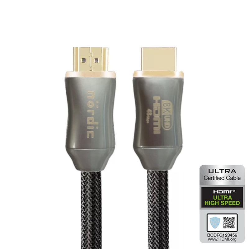 NÖRDIC CERTIFIED KABLER 2m Ultra High Speed HDMI 2.1 8K 60Hz 4K 120Hz 48Gbps Dynamic HDR eARC VRR nylonflettet kabel gullbelagt ekstra slitesterk