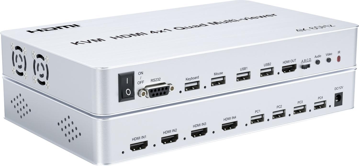 NÖRDIC KVM-svitsj 4xPC til 1xHDMI 4K 60Hz Quad Multi-Viewer med 4xUSB-A