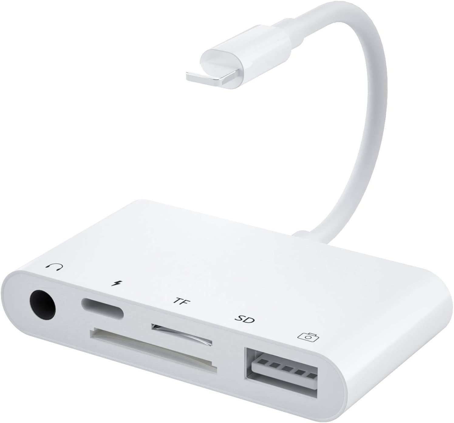 NÖRDIC Lightning Adapter 1 til 5 Ports 1XUSB A 3.1 Port 1x Lightning 1X 3.5 Audio 1xSD og 1XTF-kortleser