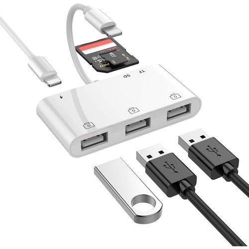 NÖRDIC Lightning Adapter 1 til 6 Porter 3XUSB A 3.1, 1xTF 1xSD Kortleser 1 x Lightning (ikke MFI) ladingport