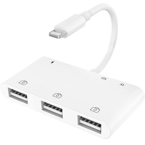 NÖRDIC Lightning Adapter 1 til 6 Porter 3XUSB A 3.1, 1xTF 1xSD Kortleser 1 x Lightning (ikke MFI) ladingport