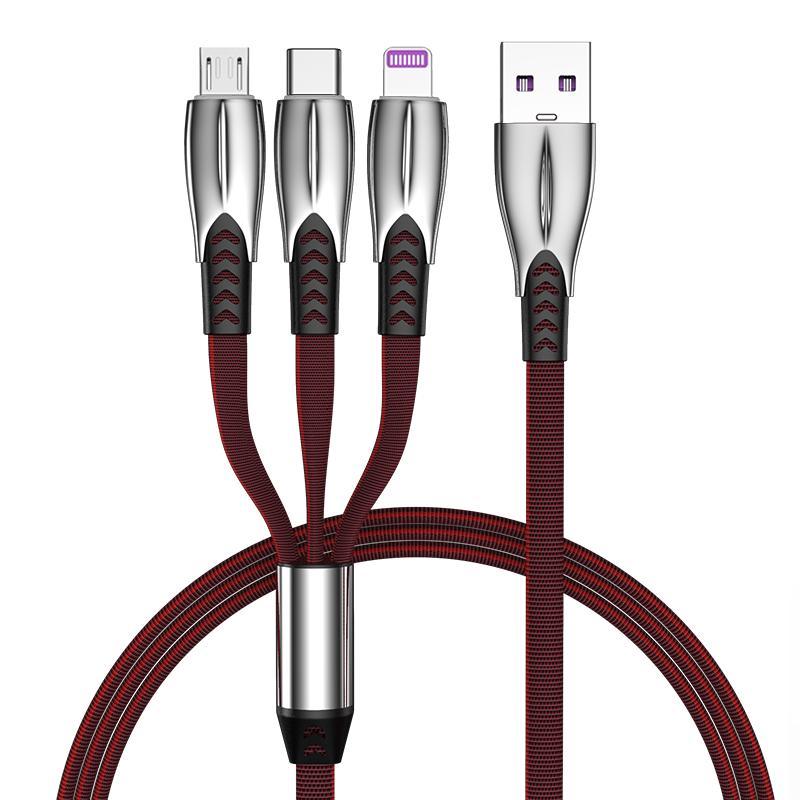 NÖRDIC Multiladerkabel 1 til 3 USB-A til USB-C, Non MFI Lightning og Micro USB 1m Max 2,4A