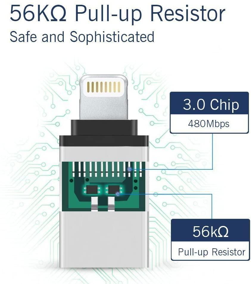 NÖRDIC USB3.0 OTG til Lightning Adapter (ikke MFI) Svart støtte for iOS Connect USB-enheter til iPhone og iPad