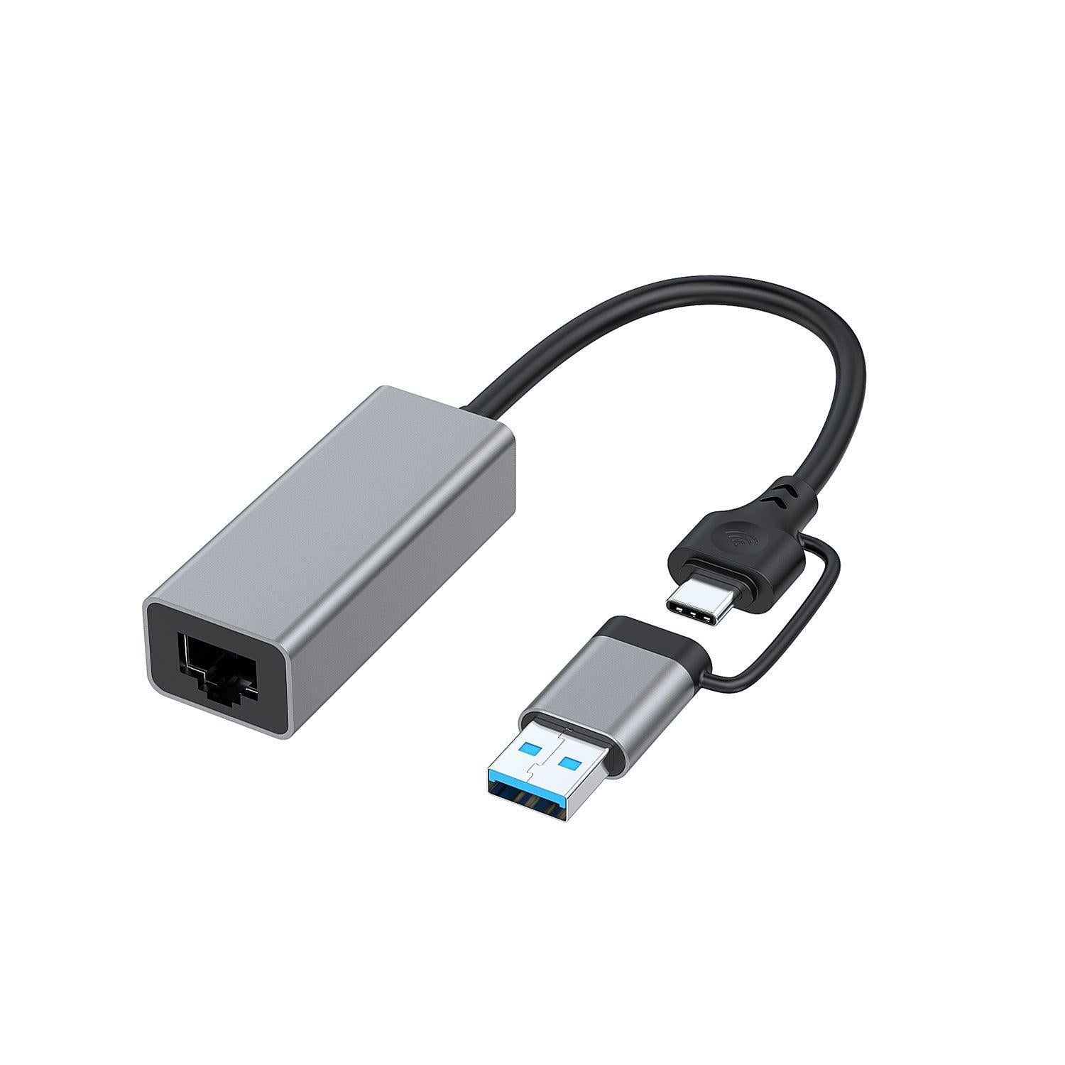 NÖRDIC USB-A 3.0 til Giga Ethernet nettverksadapter USB-A og USB-C Space Grey Aluminium RTL8153