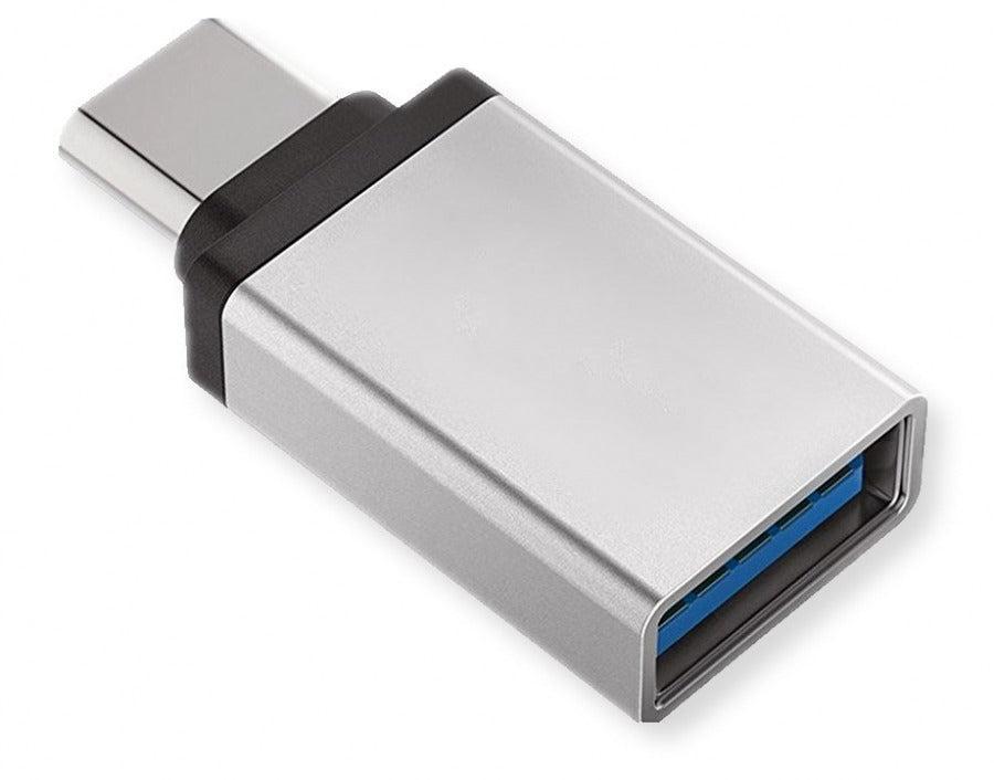 NÖRDIC USB-A 3.1 OTG hunn til USB C hannadapter aluminium sølv OTG USB-C adapter synkronisering og lading