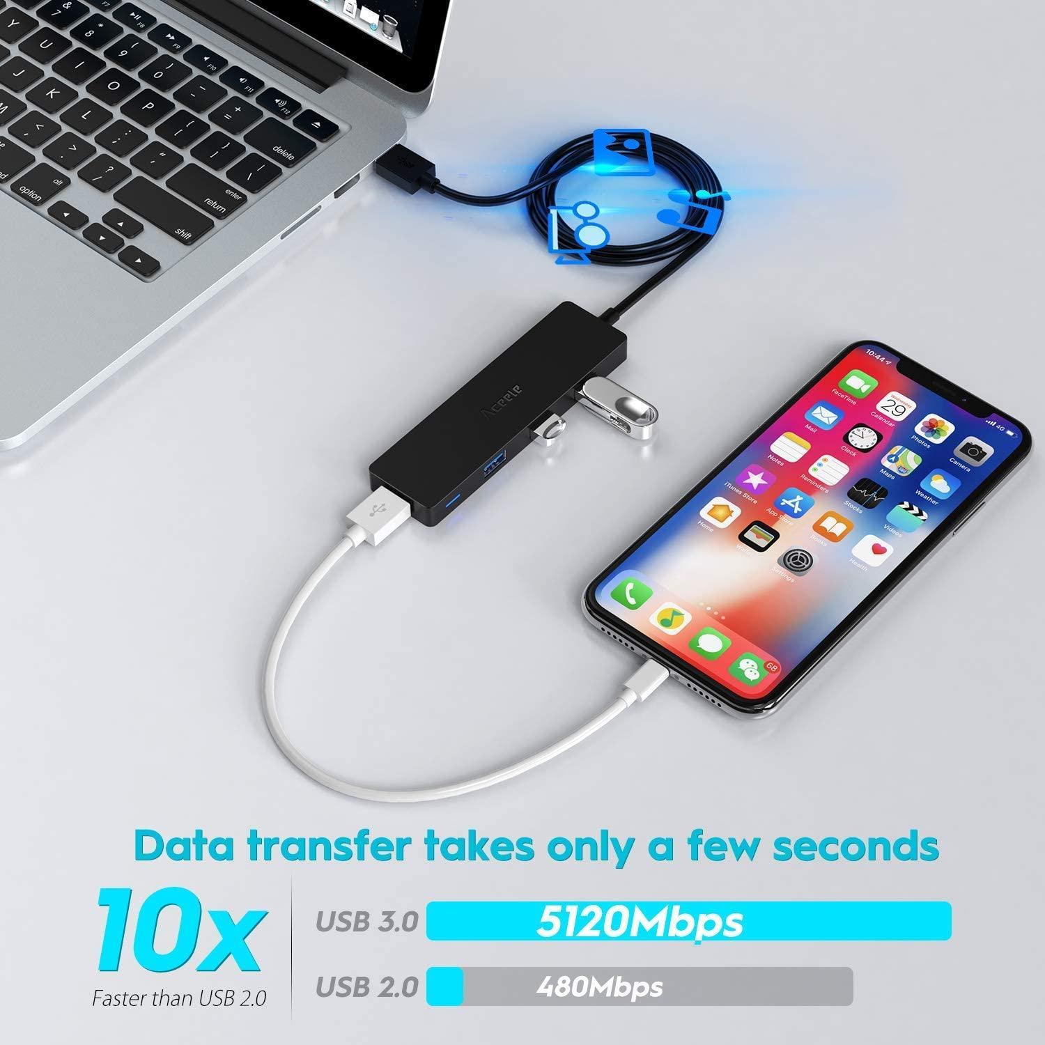 NÖRDIC USB C 3.1 4Port 5Gbps Hub 17cm kabel svart