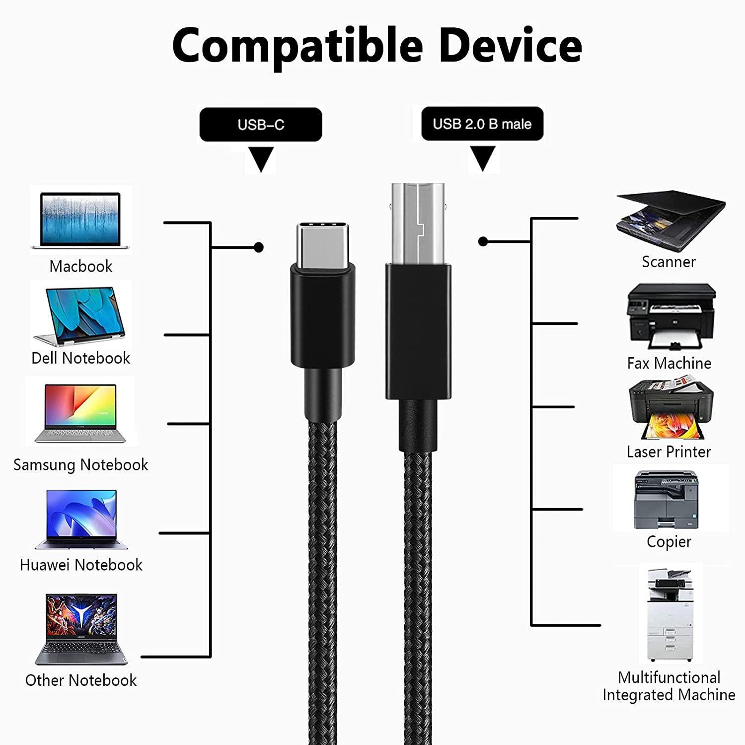 NÖRDIC USB C 3.1 til USB 2.0 B Datakabel 1M USB-skriverkabel