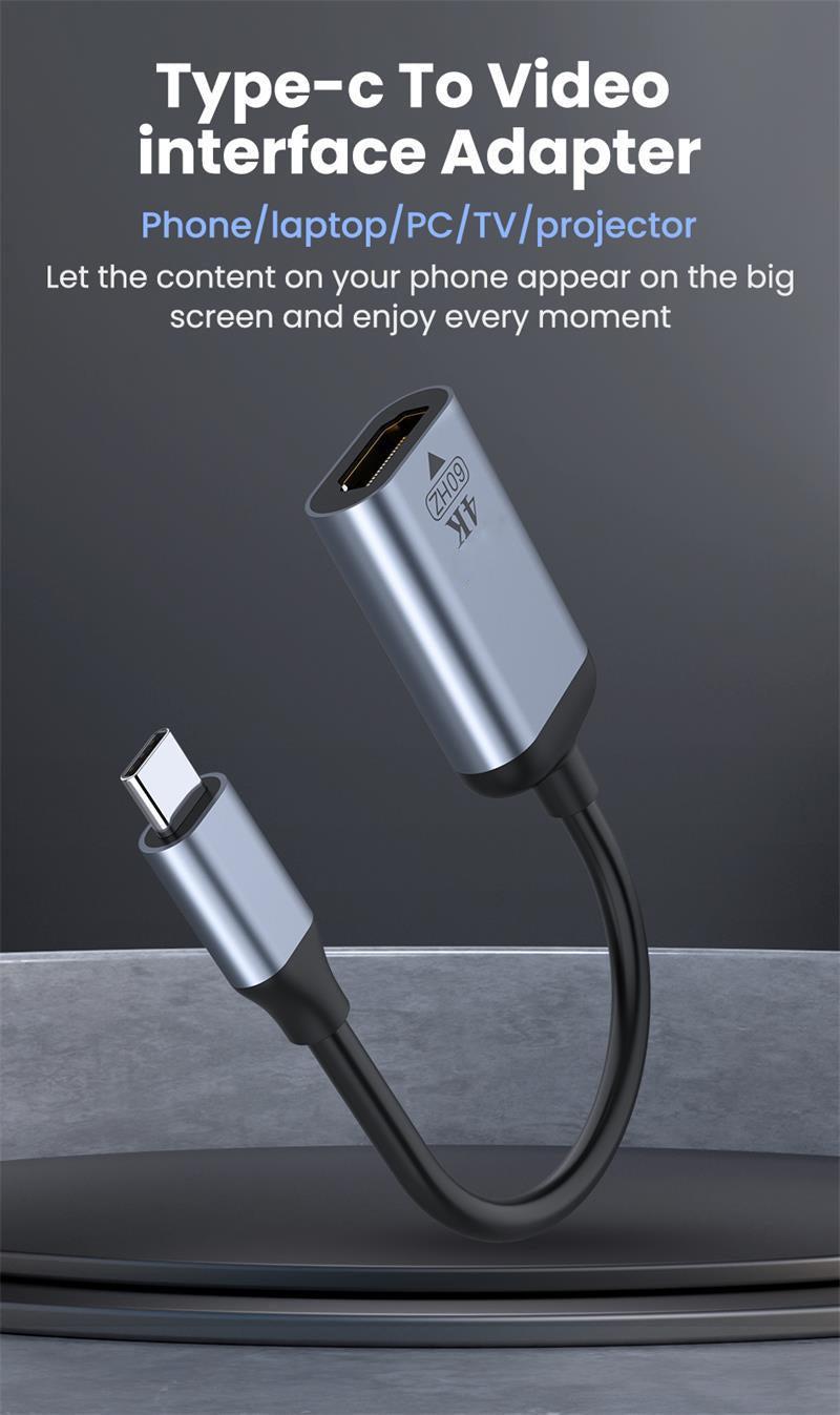 NÖRDIC USBC til HDMI-adapter 12cm 4k 60Hz-støtte for HDCP1.4 og 2.2 Space Grey Aluminium