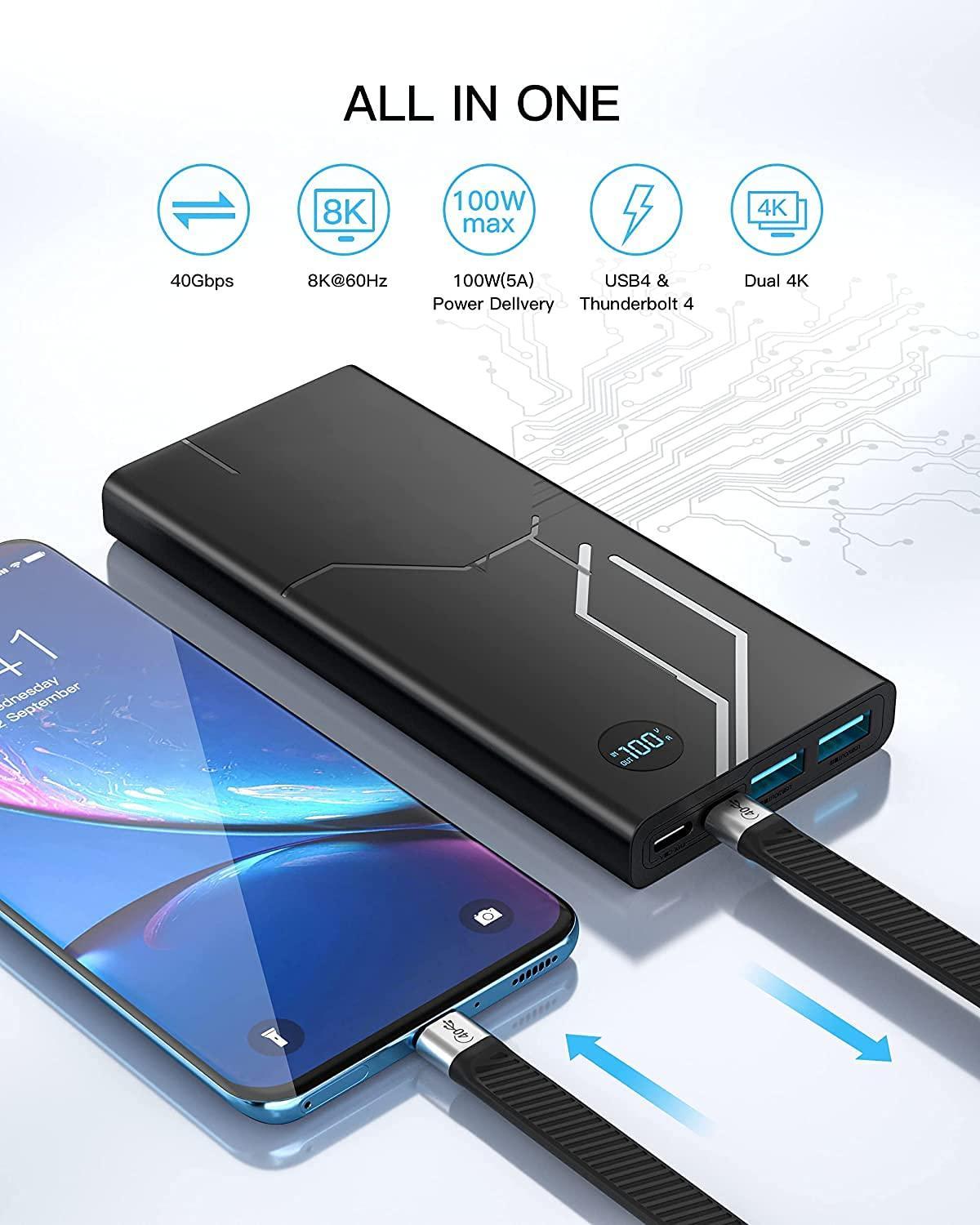 NÖRDIC kort USB4-kabel 14cm 40Gbps data 8K video PD 100W kompatibel med Thunderbolt 3