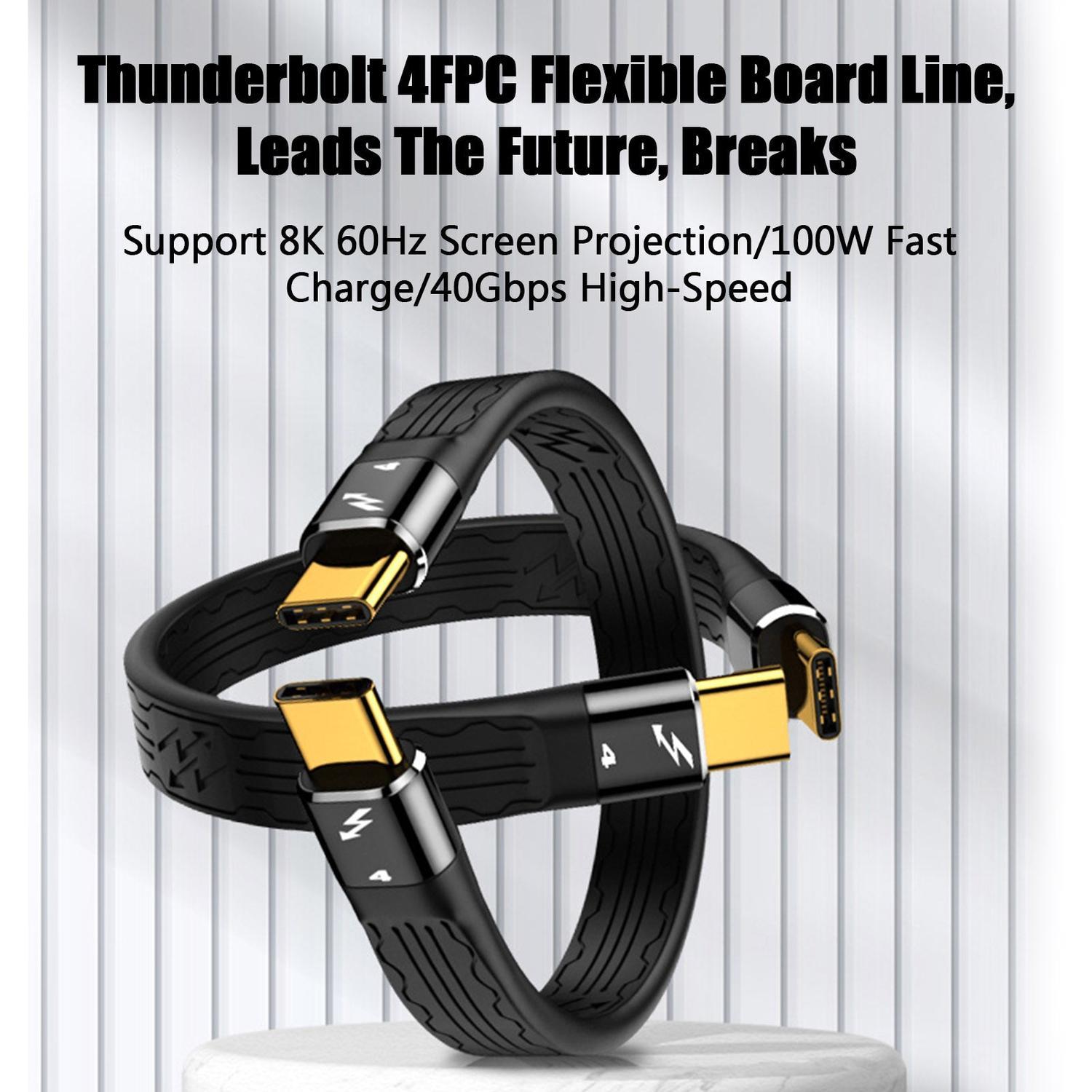 NÖRDIC kort flatkabel Thunderbolt 4 14cm 40Gbps data 8K video PD 100W kompatibel med TB3 og USB4