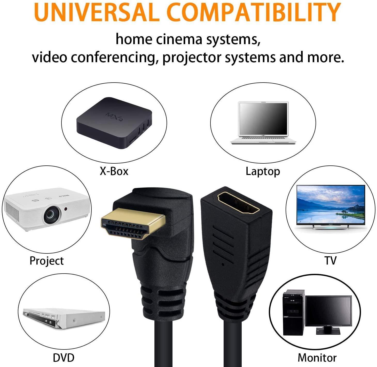 NÖRDIC vinklet HDMI-adapter 4K30Hz UHD hann til hunn 20cm svart