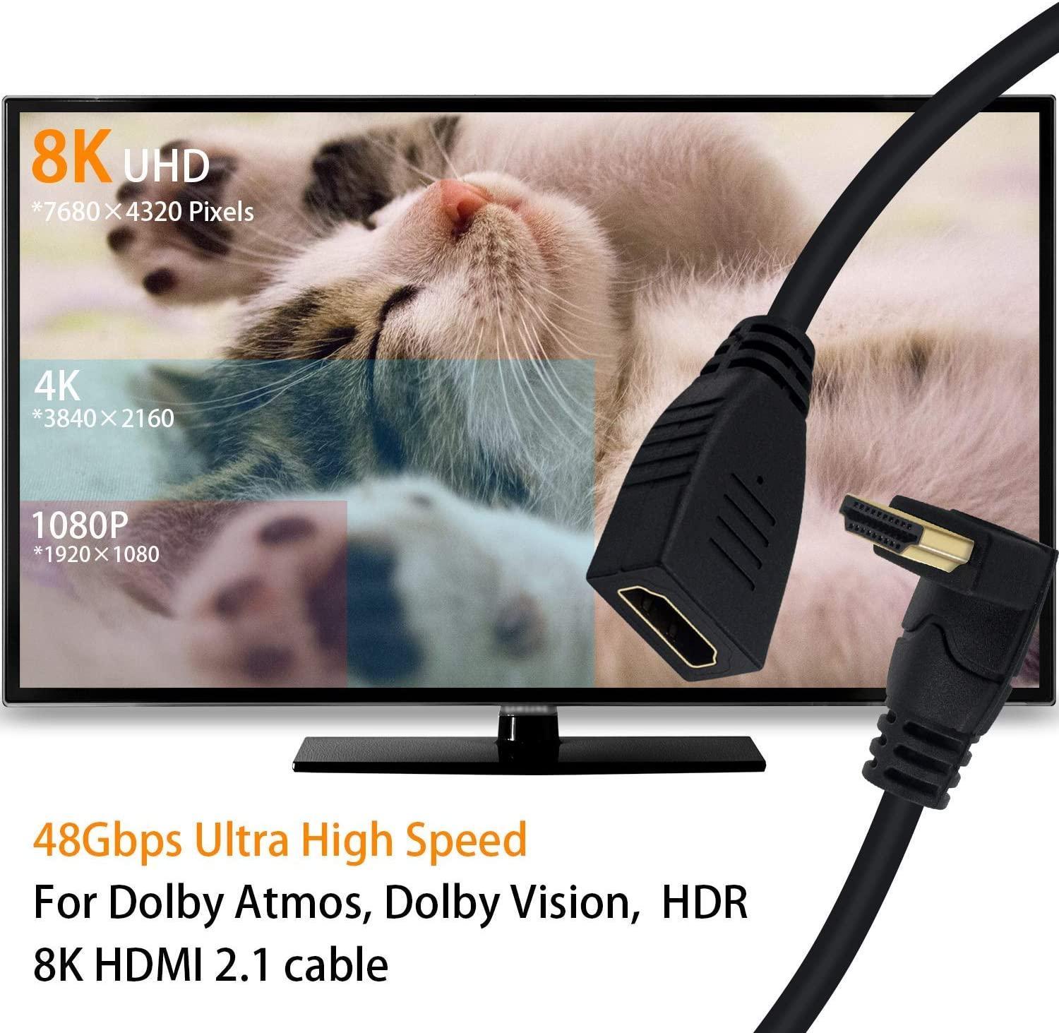 NÖRDIC vinklet HDMI-adapter 8K60Hz 4k120Hz 48Gbps hann til hunn HDMI2.1 15cm