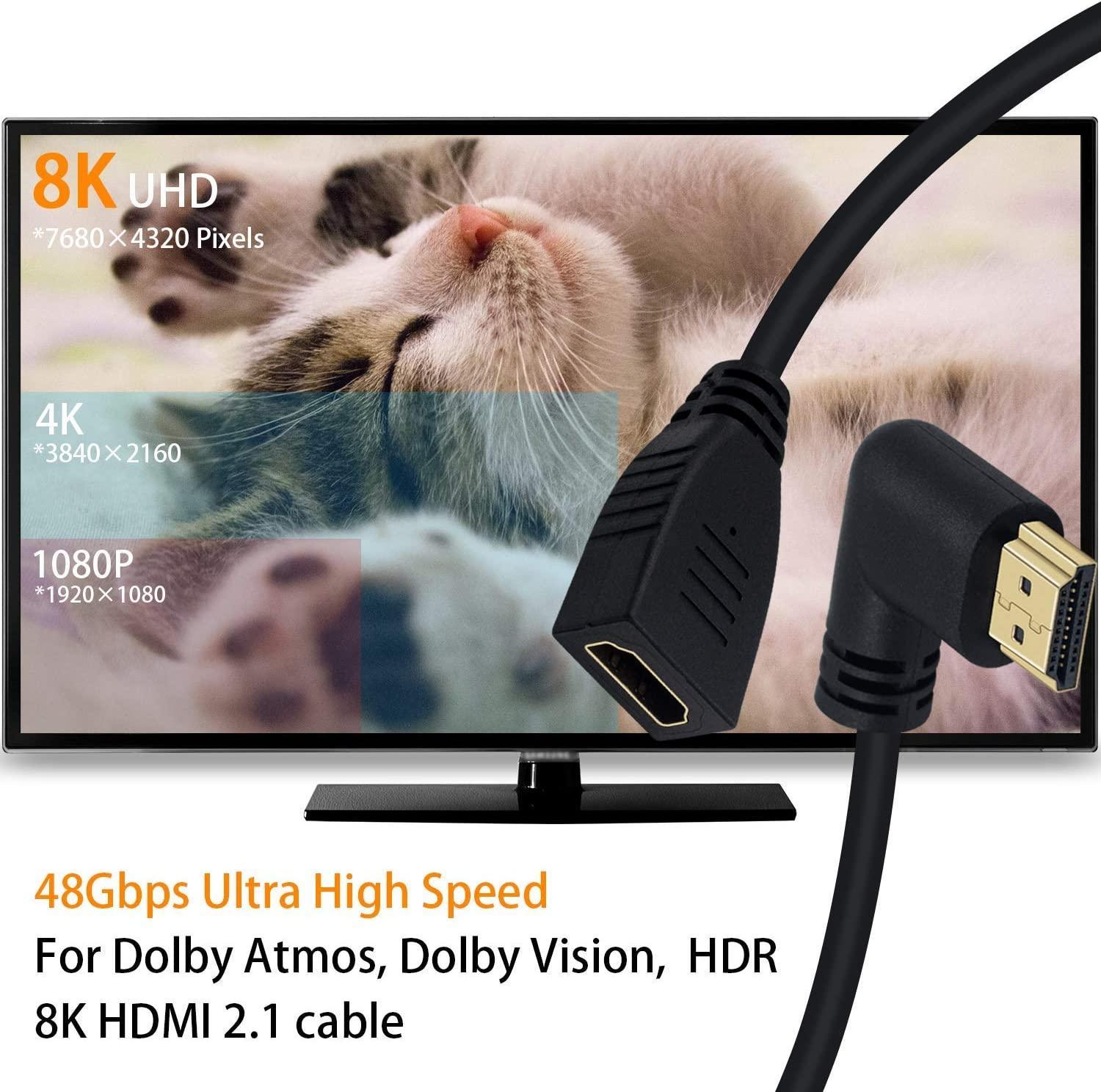 NÖRDIC vinklet HDMI-adapter 8K60Hz 4k120Hz 48Gbps hann til hunn HDMI2.1 15cm