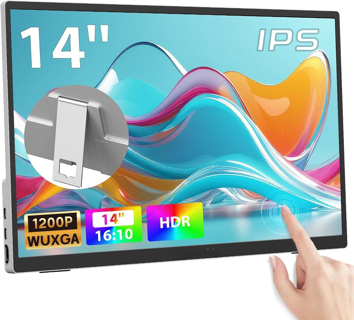14" Bærbar berøringsskjerm 1920×1200p 60Hz, USB-C & HDMI, IPS, Frittstående, Bærbar & VESA-veggmontert