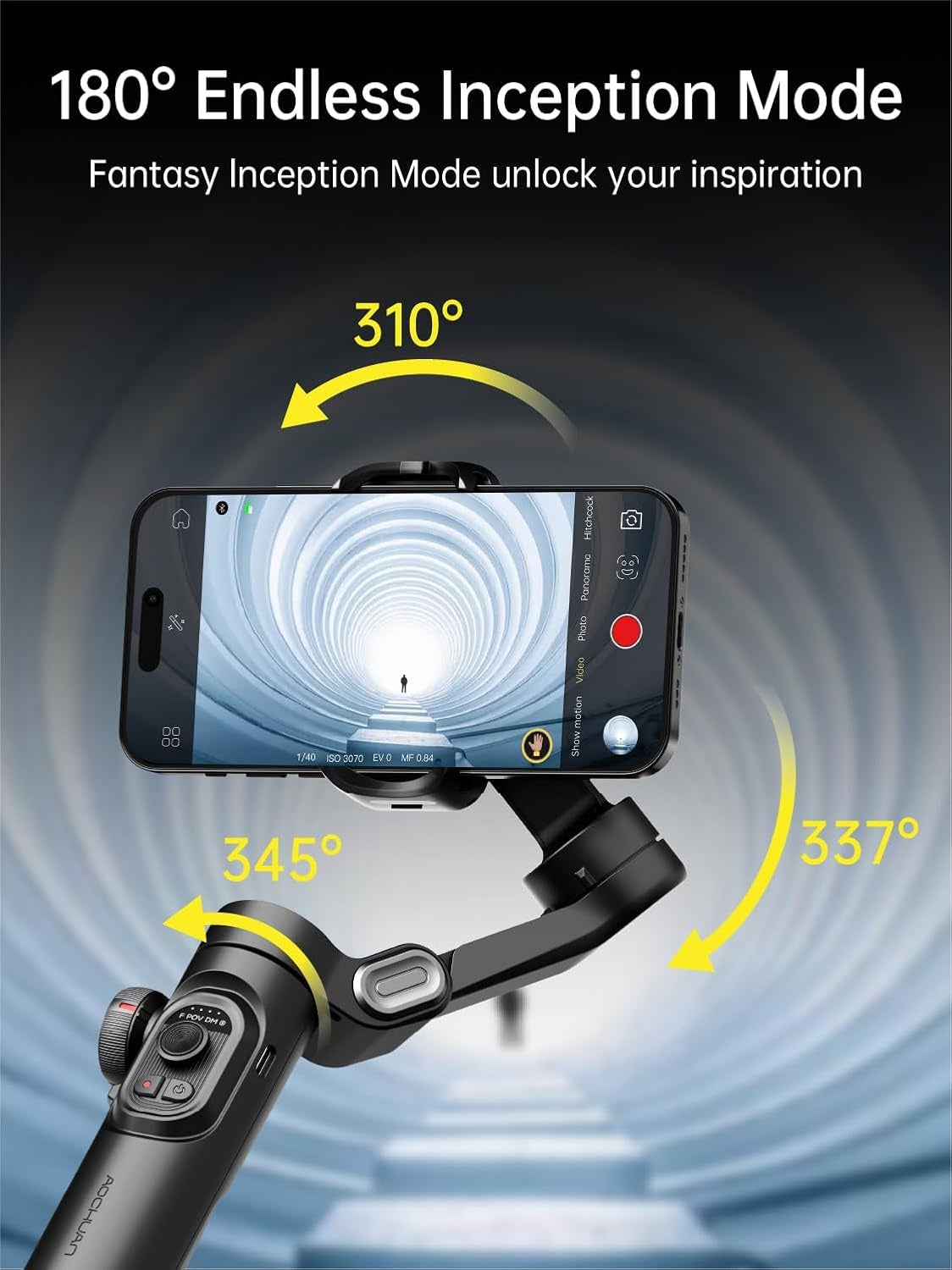 Håndholdt 3-akset telefonstabilisator Sammenleggbar gimbal for iPhone og Android Fokus-hjul og ansikts-/objektsporing