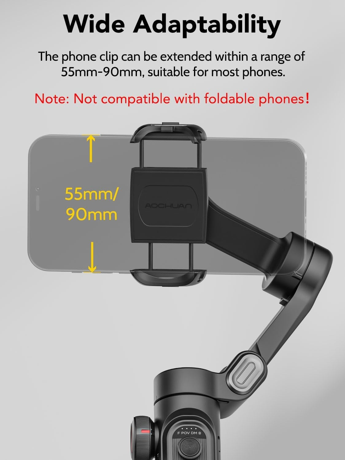 Håndholdt 3-akset telefonstabilisator Sammenleggbar gimbal for iPhone og Android Fokus-hjul og ansikts-/objektsporing