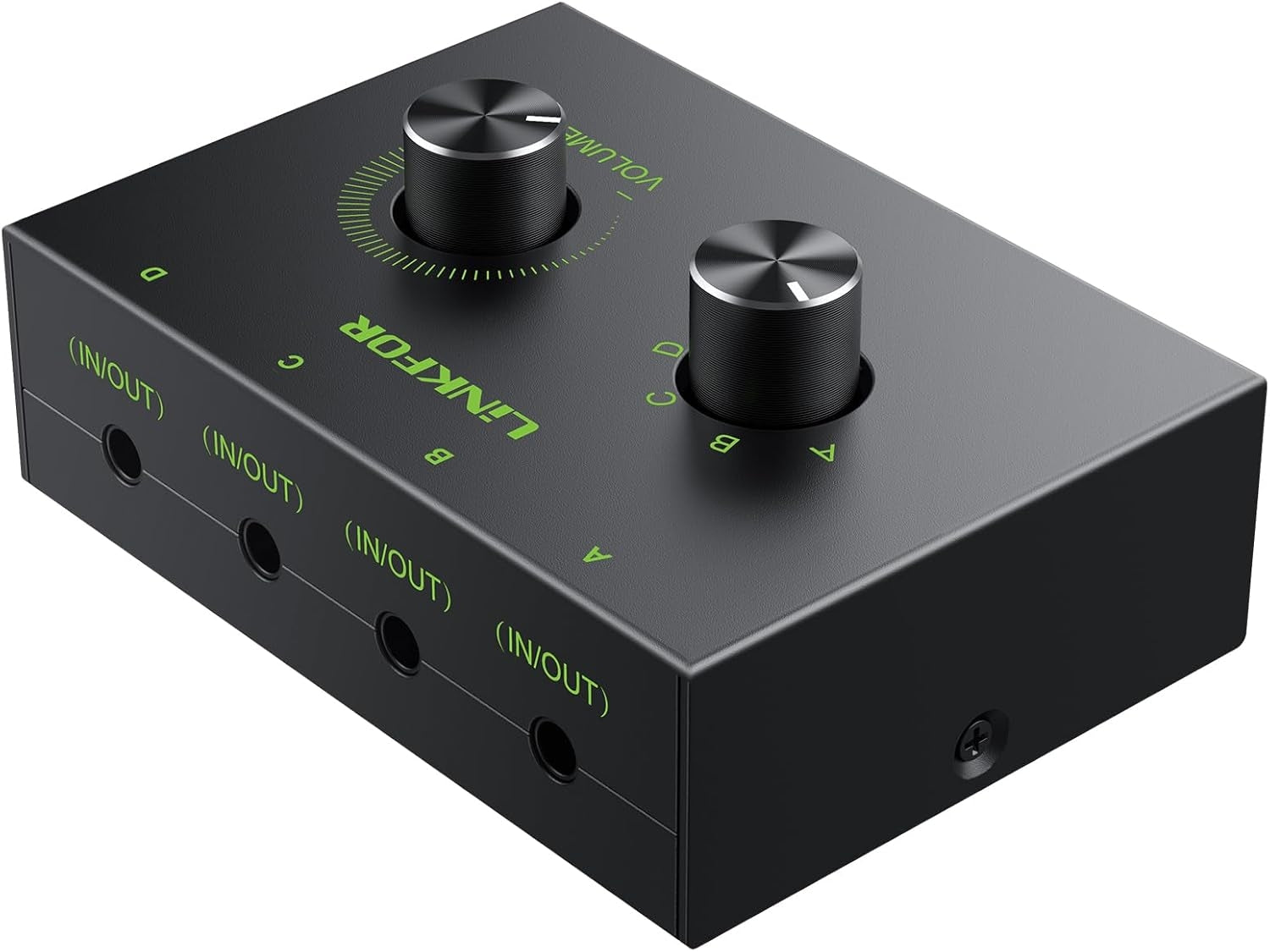 NÖRDIC 3,5 mm Stereo Switch 4-port med volumkontrollknapp