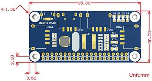 USB HUB HAT med 4 porter for Raspberry Pi Zero/A+/B/B+/2/3 – Støtter USB-A og seriell feilsøking via USB til UART