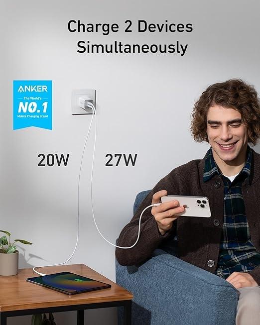 ANKER USB-C Nano-lader 47W, 2-port kompakt GaN-lader