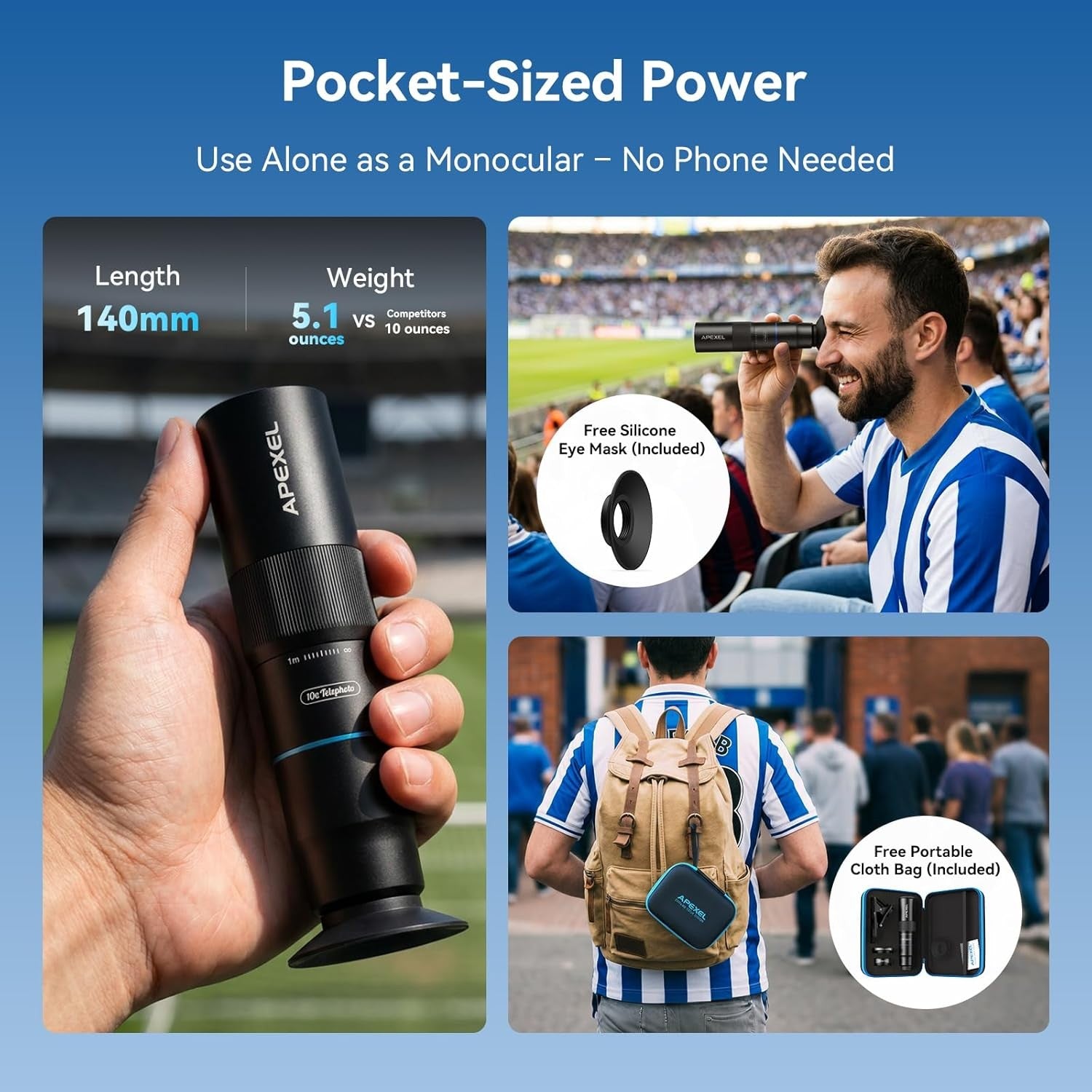 APEXEL 10X Tele-Macro Pro Dual Lens 2-in-1, Portable Clip-On Telephoto Macro Lens for Smartphones,