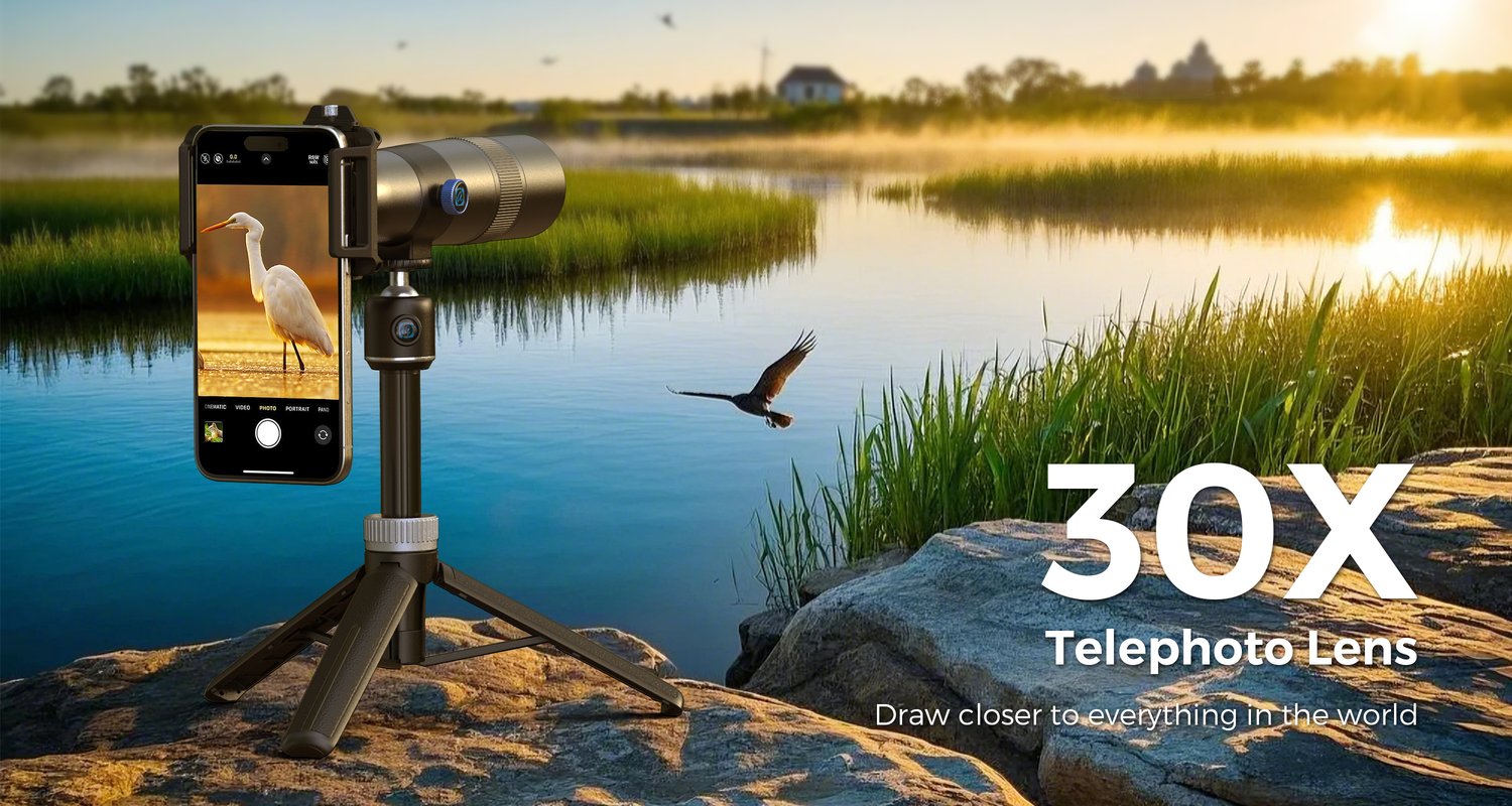APEXEL 30x Super Teleobjektiv, 720 mm Brennvidde Teleobjektiv for Smartphone, Profesjonell