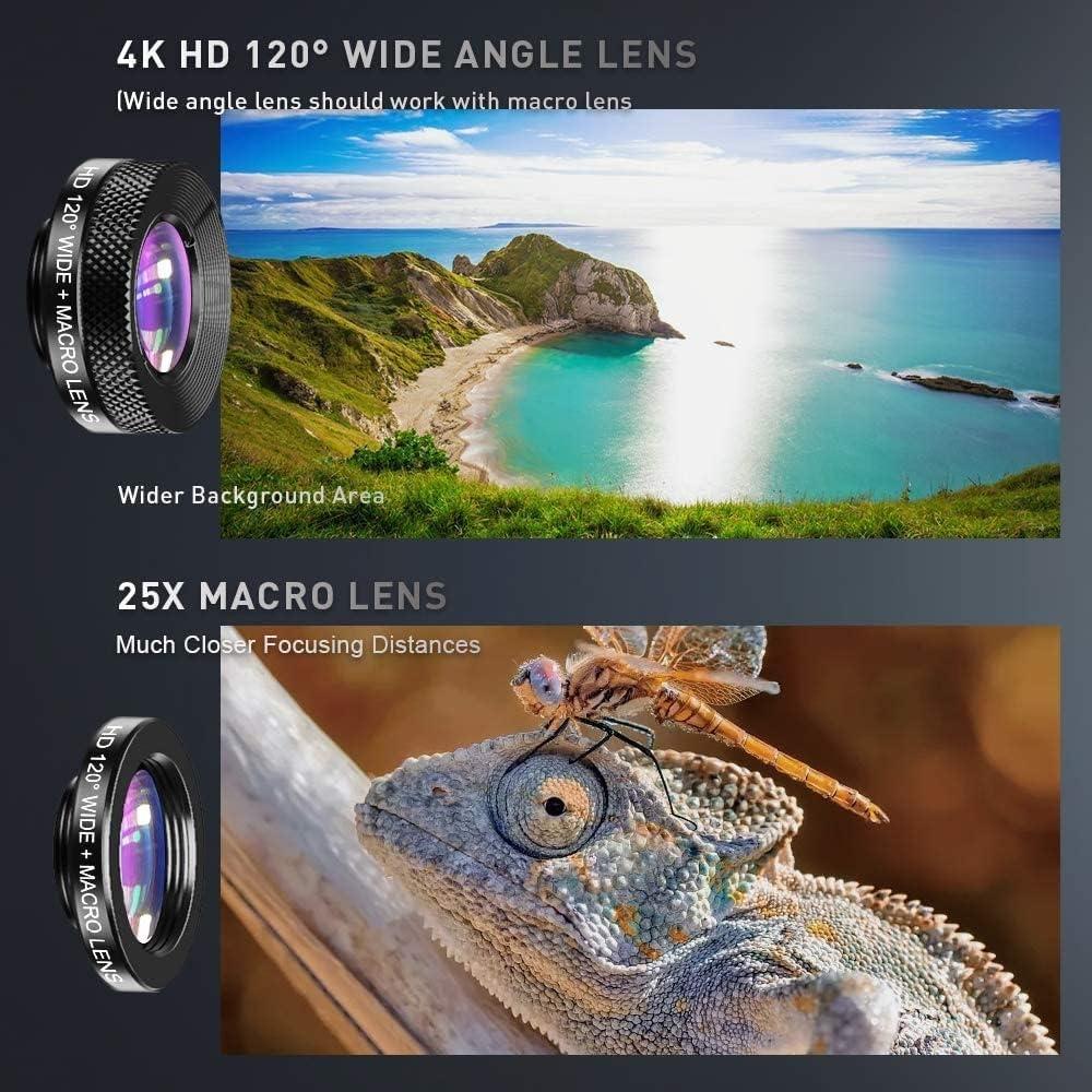 APEXEL 6 in 1 Phone Lens Kit - 22X Telephoto Lens, 205° Fisheye Lens, 120° Wide Angle Lens & 25X Macro Lens